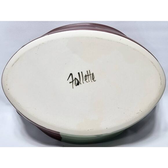 KENT FOLLETTE Pottery Oval Casserole/Serving Dish Cranberry/Green EUC - Picture 2 of 10